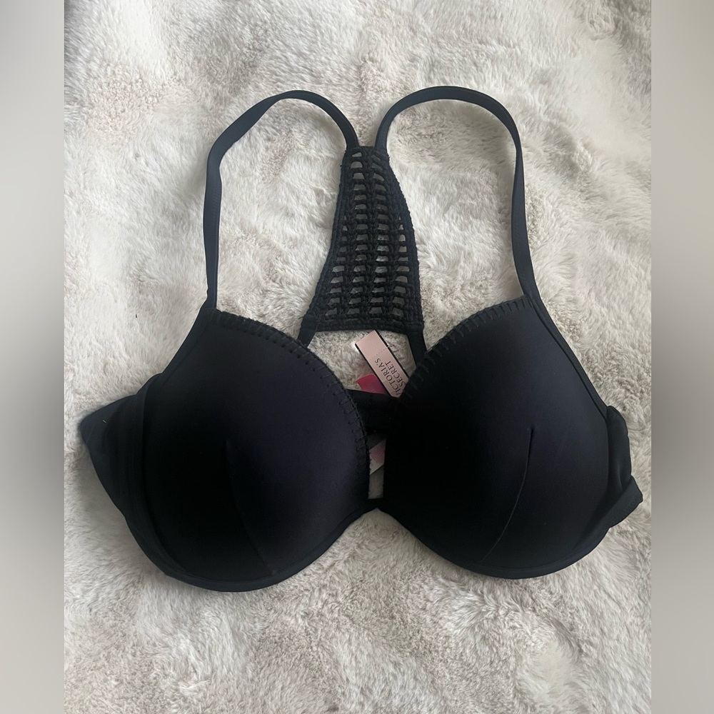 Victoria’s Secret push-up Black Lace Racerback bikini top